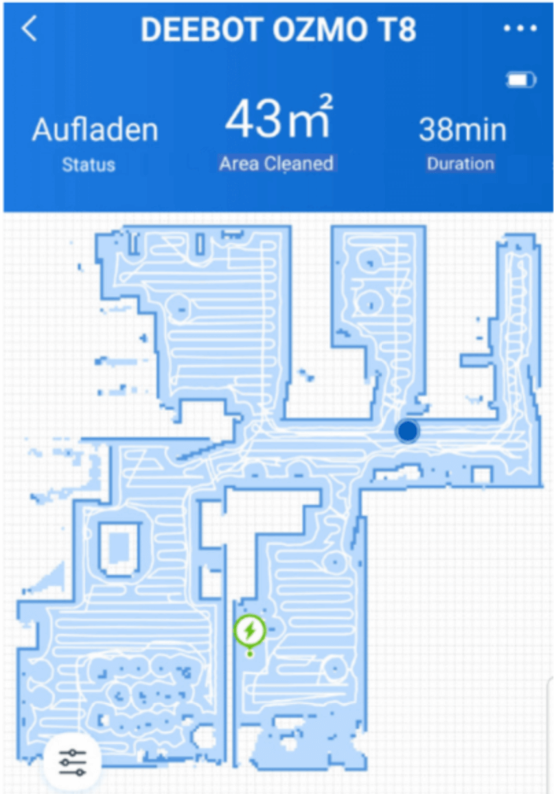 Display of a map showing how seamlessly the robot vacuum drove around and cleaned the flat